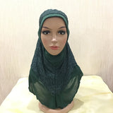 New Arrivals 70*60CM Women Crystal Hemp Turban Hats Lace Splicing Muslim Head Wrap Fashion Scarves Hijab For Lady