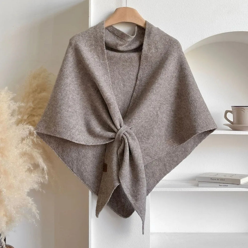 Fashion Solid Color Knitted Shawl Soft Neck Wrap Sweater Shawl Cape Winter Warm Thickened Wool Blended Shawl