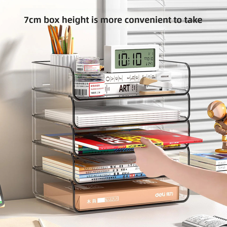 Desk Letter Tray Set, A4 Size Clear PET Stackable Document Organizer Office Desktop File Paper Holder Book Storage Rack.