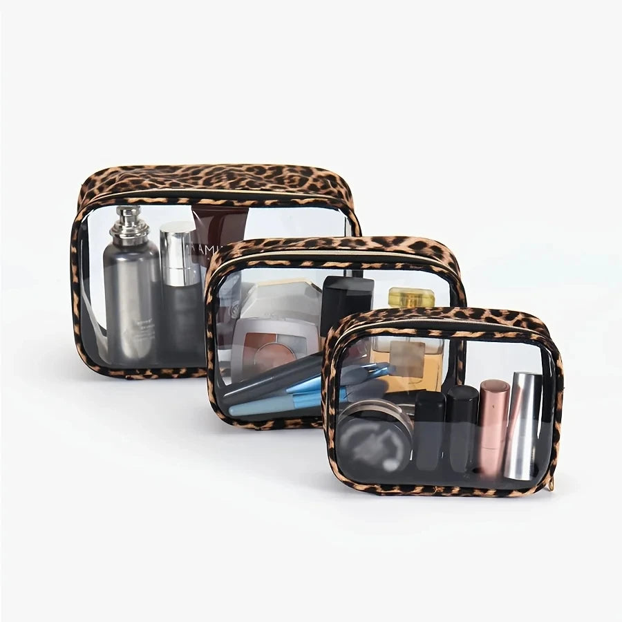 Waterproof Large Capacity Leopard Print Clear Makeup Bag Portable Travel Toiletries Storage Cosmetic Organizer with Zipper