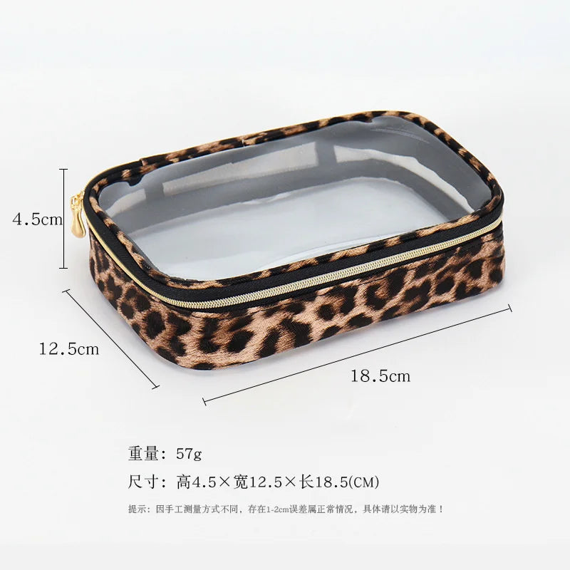 Waterproof Large Capacity Leopard Print Clear Makeup Bag Portable Travel Toiletries Storage Cosmetic Organizer with Zipper