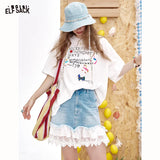 ELFSACK 2025 Summer New Arrivals Lace And Lace Patchwork A-Line Denim Skirt For Women