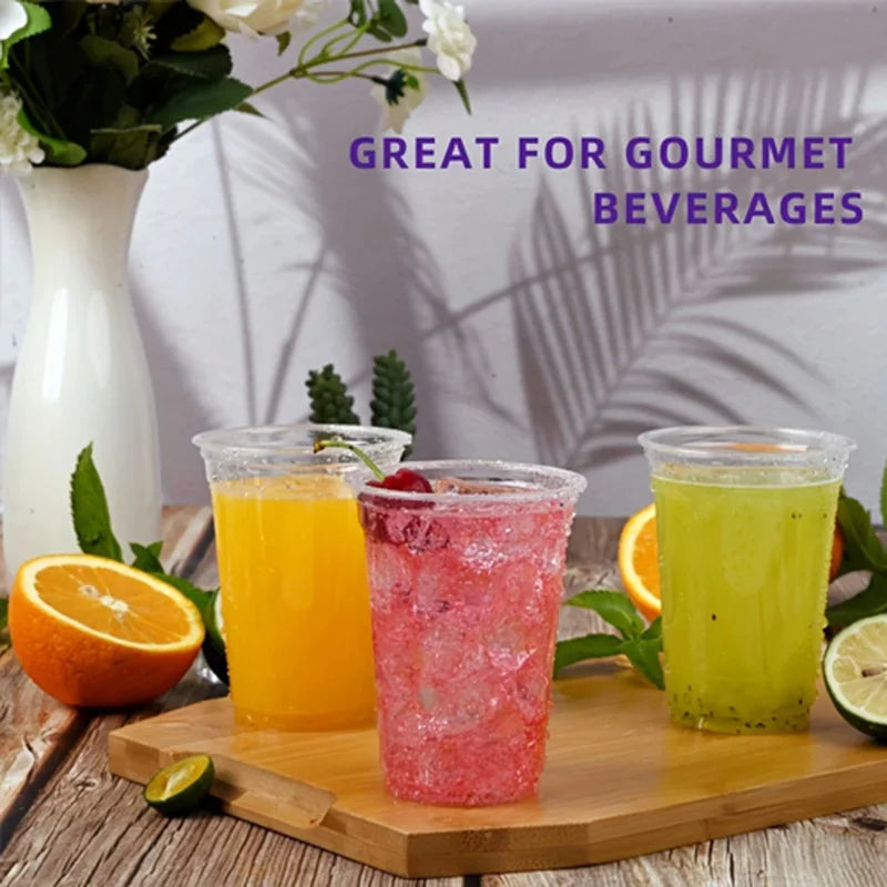 16oz Clear Plastic Cup with  Lid,20Sets Disposable Coffee Cup,Disposable Cups,Disposable Tableware for Party &TakeawayDrink,