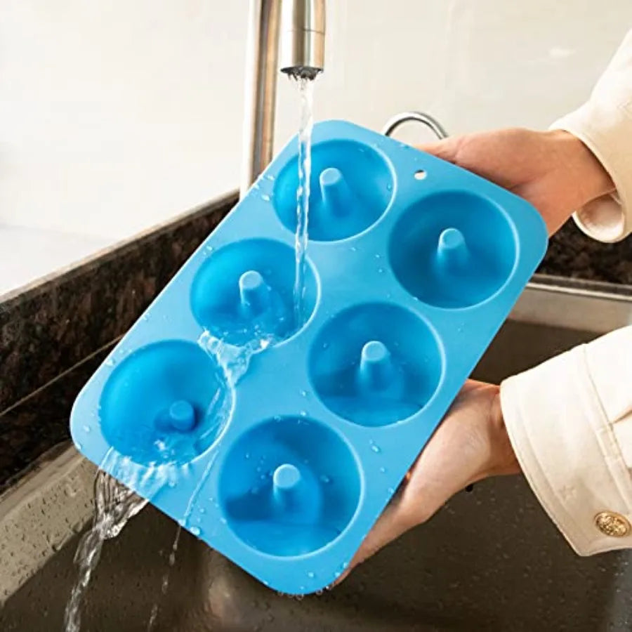 Blue Food Grade LFGB Silicone Donut Mold Set of 2 for 6 Doughnuts Non-Stick Baking Pan Dishwasher Safe Heat and Microwave Resis