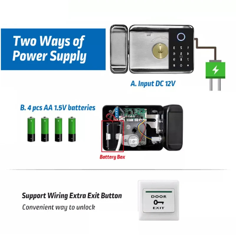 IP66 Waterproof Tuya Wifi Fingerprint Smart Door Lock Outdoor Gate TTLock Bluetooth Password Card Electronic Rim Lock For Home