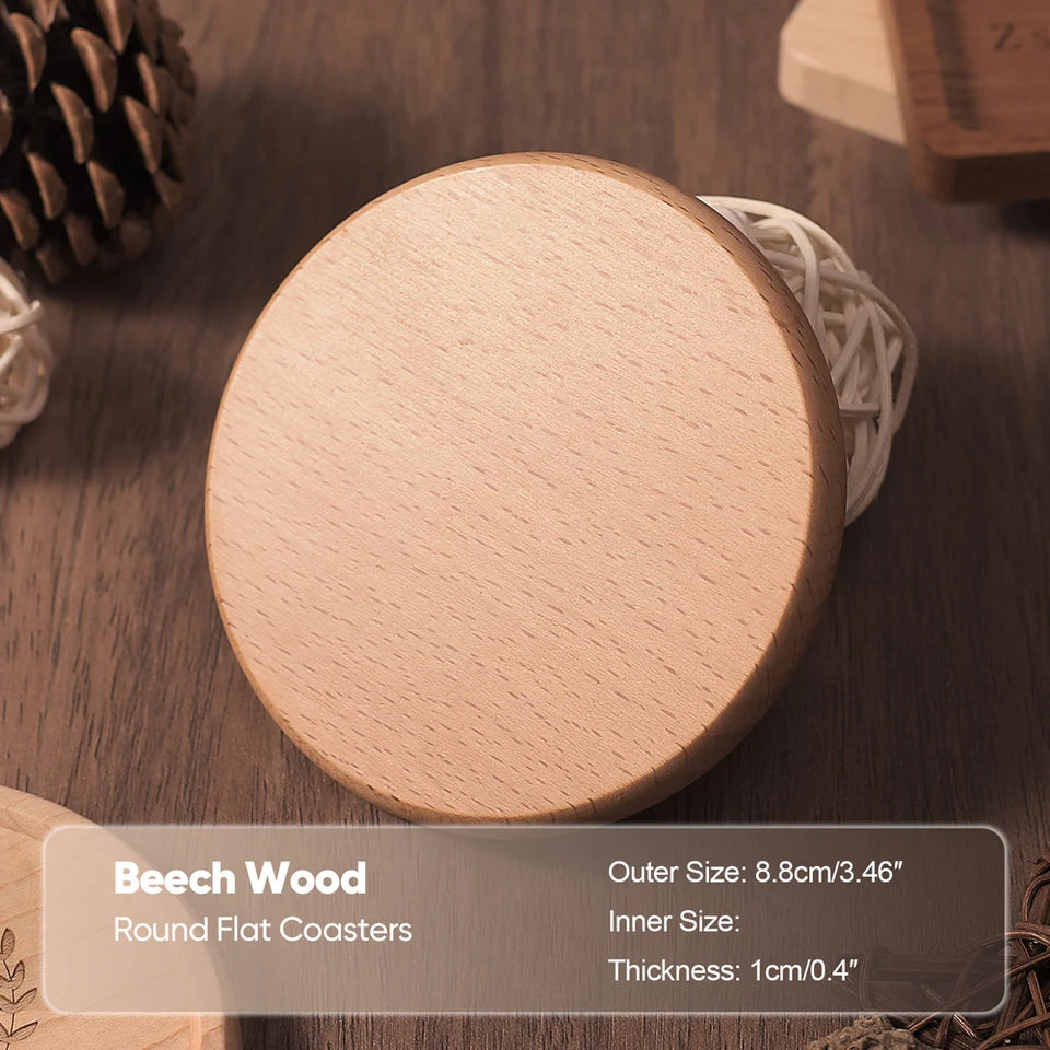 Wood Coasters for Drink Beech Coasters Heat Resistant Round Non-slip Pad Cup Coasters Tea Coffee Cup Pad for Home Table Kitchen