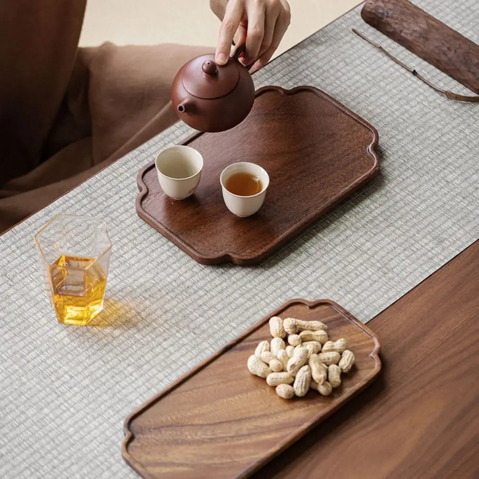 Retro Walnut Tea Tray Wooden Round Serving Platter Tray Leaf Storage Wooden Tea Tray Plate Tea