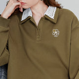 TOYOUTH Women Sweatshirt 2025 Autumn New Green Velvet Embroidery Contrasting Color Splicing Double Layer Collar Pullover Hoodies