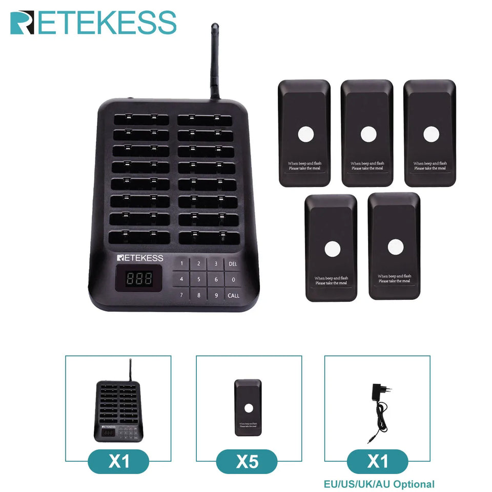 RETEKESS TD157 Restaurant Pager System Pagers 984ft Long Range Beepers for Food Truck Bars  Food Court No Vibration Mode