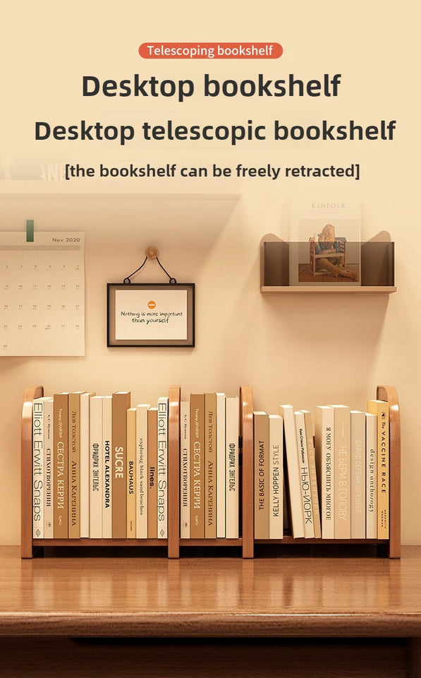 Solid wood bookshelf, desk shelf, desktop finishing, Nanzhu simple vertical table, small retractable storage shelf