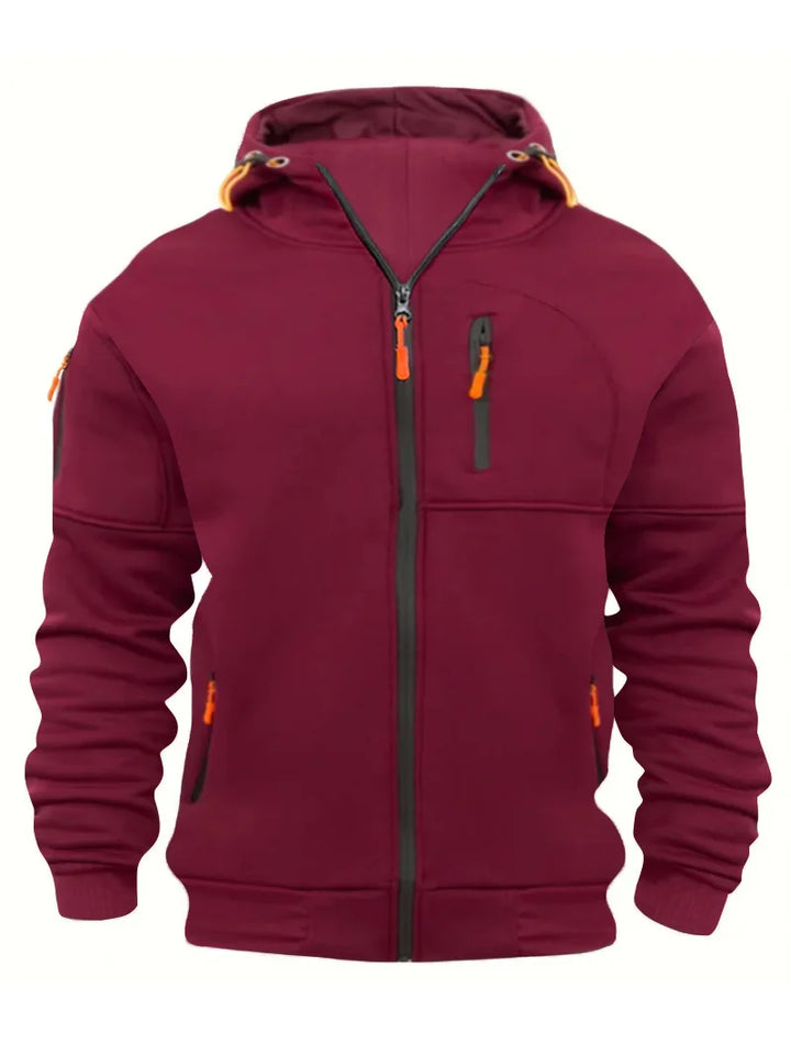 Multiple pockets and Zippers Men's Fashion Hoodie Sweatshirt Autumn Winter Cardigan Casual Clothing