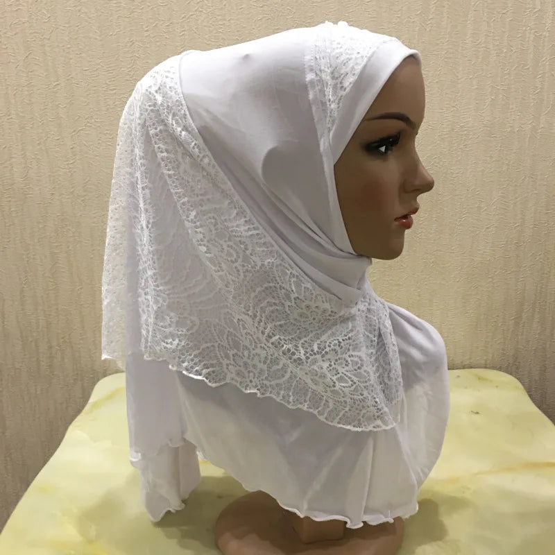 New Arrivals 70*60CM Women Crystal Hemp Turban Hats Lace Splicing Muslim Head Wrap Fashion Scarves Hijab For Lady