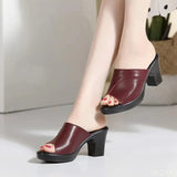 Waterproof New High-heeled Bright Leather Solid Color Casual Shoes Women Summer Platform Sandals Female Thick-heeled Slippers