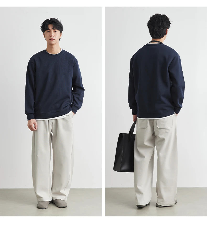 Men's Long Sleeve Casual Hoodie Loose Fit Round Neck White Top For Spring Autumn Versatile Sweatshirt Trendy Brand Men's Wear
