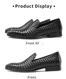 PJCMG Fashion Comfortable Black/Coffee Genuine Knitted Leather Slip-On Pointed Toe Flat Man Casual Classic Formal Dress Shoes