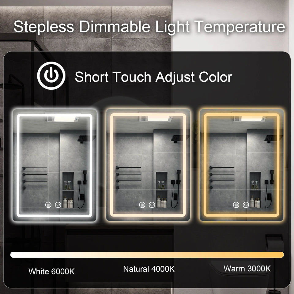 20x28 inch LED Bathroom Mirror Vanity Mirrors with Backlit Lights Fogless Makeup Mirror Wall Mounted with Demister