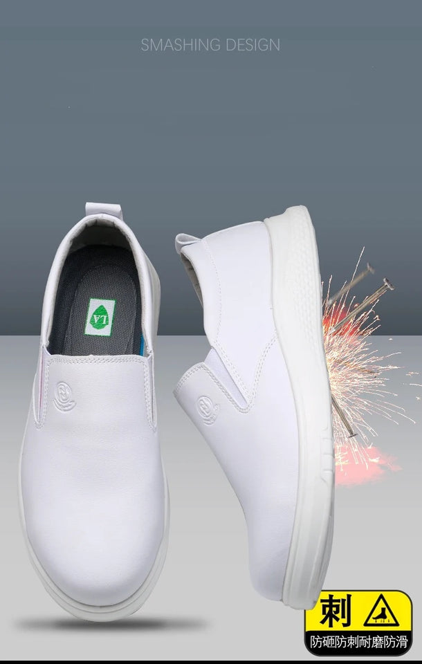 New microfiber leather PU sole anti-static white protective anti-smash anti-puncture safety shoes breathable non-slip work shoes