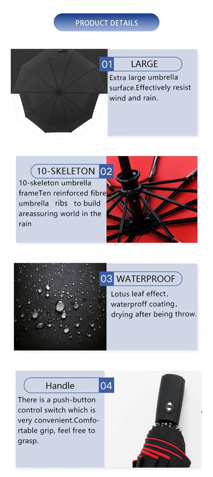 Umbrella Extra Large Ten Bone Large Double Umbrella Triple Large Folding Sunshade Umbrella Men's and Women's Business Umbrella T