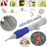 1PC Adjustable Magic Embroidery Pen Set with 3 Needles, Threader, Scissors, and Ergonomic Fabric Craft Design for DIY Sewing