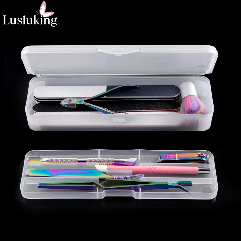 1Pc Rectangle Double-layer Nail Art Tool Empty Storage Box Tweezers Clippers Nail Brush Files Portable Plastic Container 22cm
