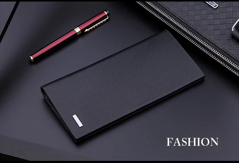 Men's PU Leather Long Clutch, Thin Business Card Holder, Men's Wallet, Brown, Black, Coffee, Pocket Coin Purse, Fashion 2024