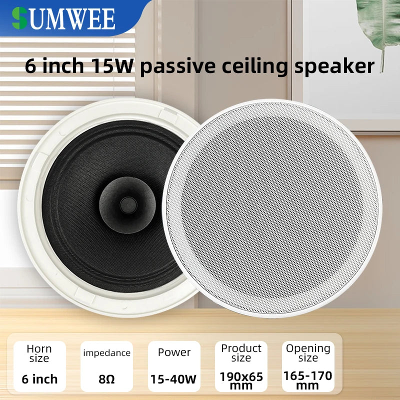 6 Inch 8 ohm Ceiling Speaker Full range stereo sound High fidelity sound quality Passive Speakers home Background Music system