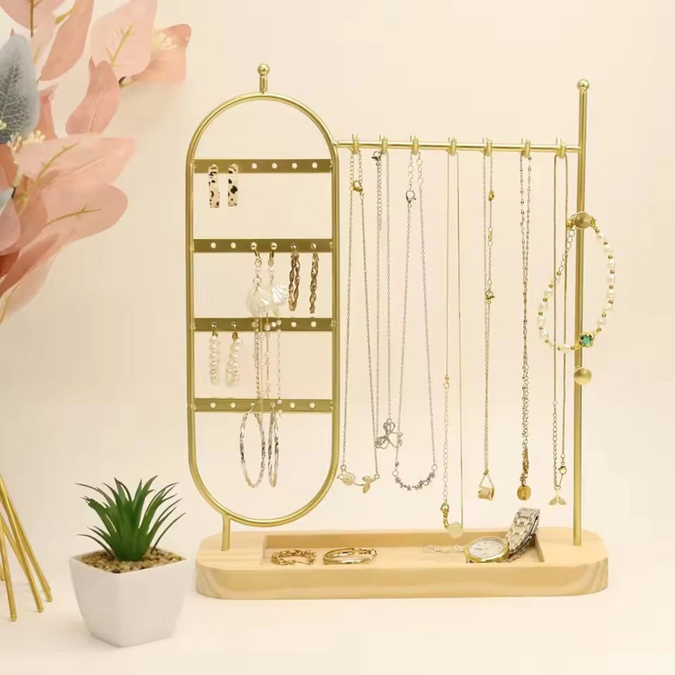 1 desktop solid wood base jewelry rack suitable for organizing and storing watches, earrings, bracelets, necklaces, etc