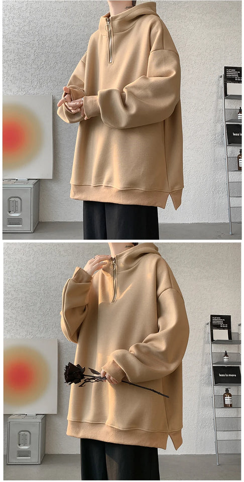 Turtleneck Hoodie Zipper Pullovers Streetwear Hip Hop Hooded Sweatshirt Men Clothing Korean Couples Harajuku Coat