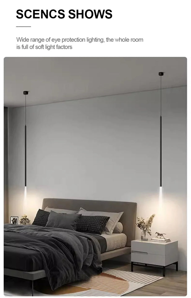 Modern Minimalist LED Longer Pendant Lights For Bedroom Bedside Reading Chandelier Lamps Living Room Bar Coffee Decor Fixtures