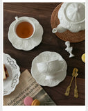 Ceramic European Style Tea Set French Relief Butterfly Flower Palace Pot Black Tea Cup Afternoon Tea Coffee Cup and Plate