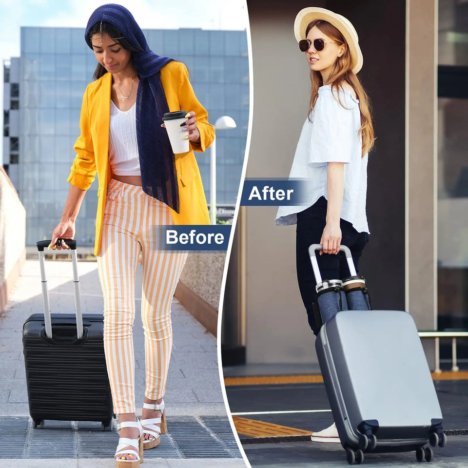 Luggage Cup Holder Travel Essentials Cup Holder Hands-Free Drink Holder with 2 Coffee Mugs Suitcase Drink Bag Travel Luggage Acc