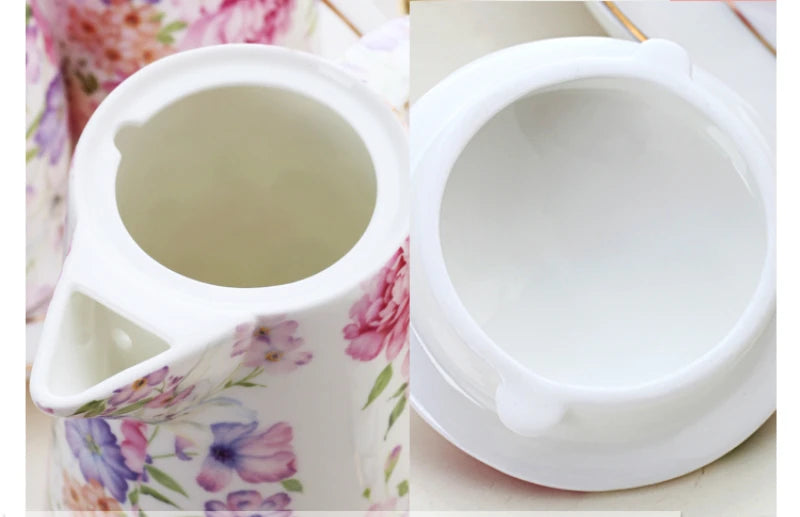1200ML, real bone china water jug, porcelain water pitcher, carafe and glass set, ceramic tea pot, water jar for kitchen, coffee