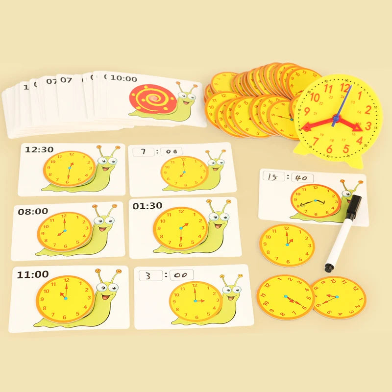 Montessori Toy Snail Clock Educational Toys Hour Minute Second Cognition Matching Puzzle Toys Kids Early Preschool Teaching Aids