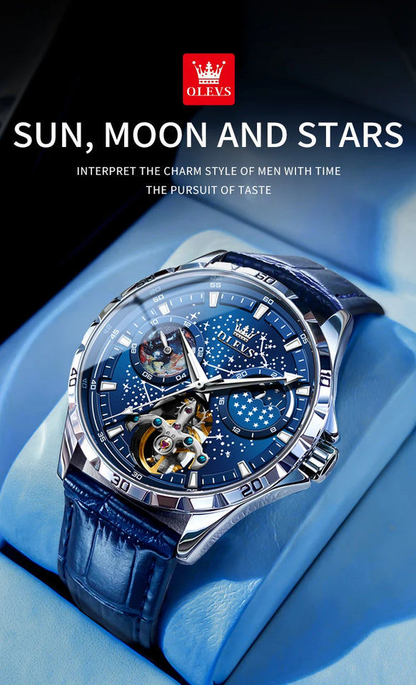 OLEVS 6689 Original Brand Men's Watches Starry Sky Disk Waterproof Luminous Automatic Mechanical Wristwatch Moon Phase Man Watch