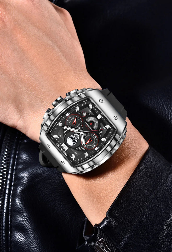 LIGE Brand Mens Watch Skeleton Skull Dial Sports Military Watches Men Fashion Luxury Waterproof Quartz Watch Chronograph Relogio