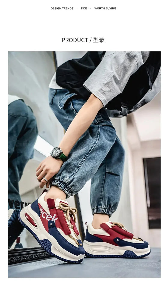 Chunky Sneaker Plus Size 45 46 47 48 Men Designer Sport Shoes Fashion Casual Leather Fabric Height Increased Flat Platform Shoes