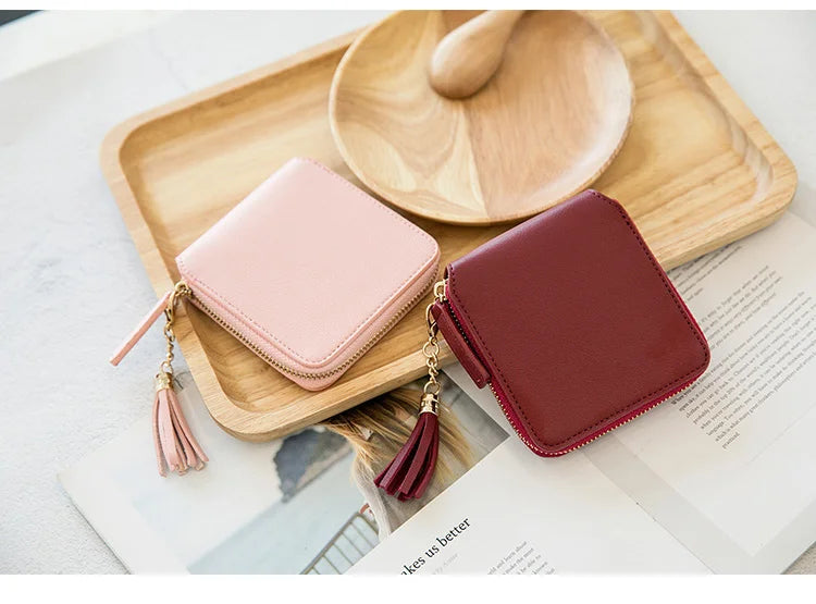 Women's Fringe Square Zipper Purse, Short Money Clip, All Simple Card Bag, Multi-functional Fashion Purse, New, 2024