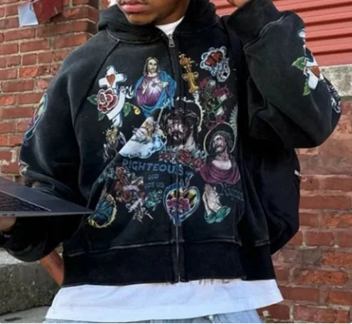 Women's Zip Up Hoodie Jacket Graphic Print Long Sleeve Sweatshirt With Pocket For Casual Streetwear, Cozy Travel, Gift For Teens