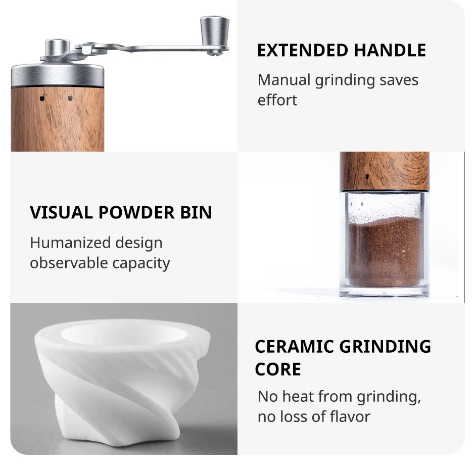 Coffee Bean Grinder Portable Wood Grain Stainless Steel Crank Hand Hand Coffee Grinder Kitchen Tool Grinder