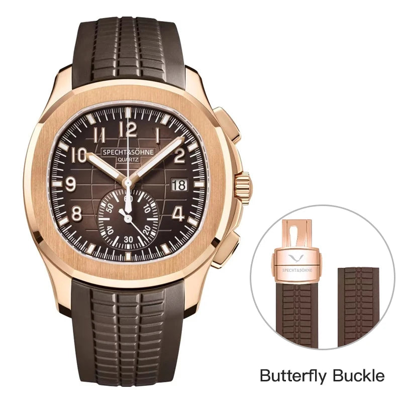 New Arrivals Specht&Sohne Brand Men Quartz Watches 40MM Rose Gold Stainless Steel  Male Functional 5167 Sports Wristwatch 5Bar