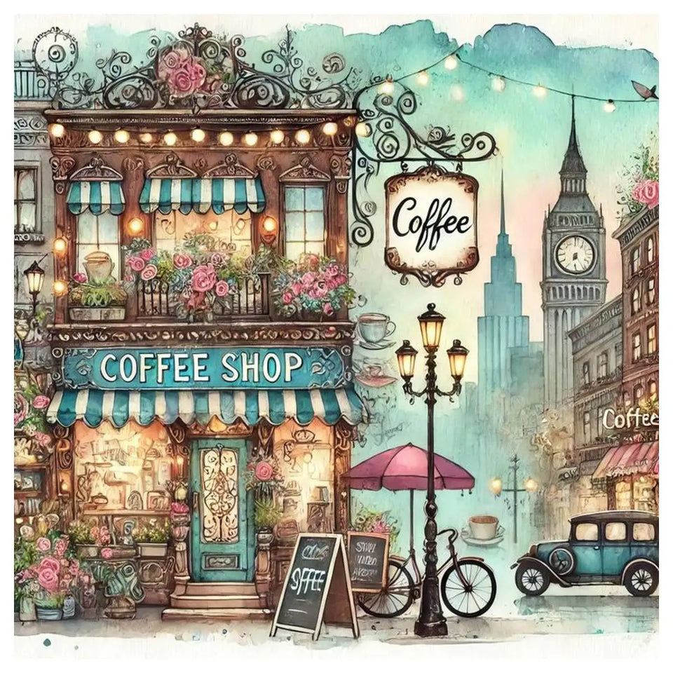1pc 40X40CM/15.74inch Coffee shop cross stitch Kit DIY kit 11CT/14CT Eco-cotton Thread Hanging Painting Wall decoration
