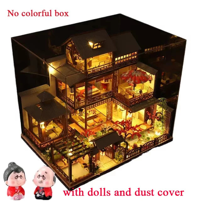 Newest DIY Wooden Dollhouse Japanese Architecture Doll Houses Mininatures with Furniture Toys for Children Friend Birthday Gift