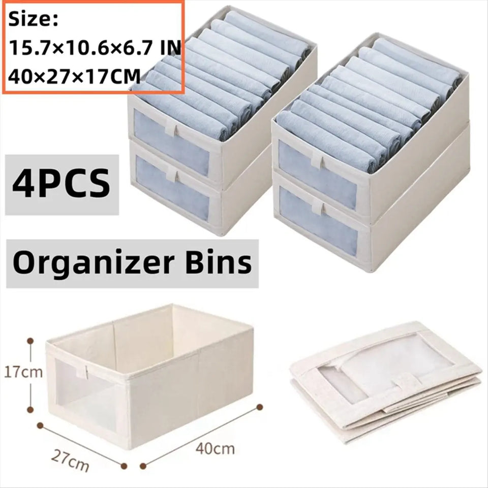 [CLOS] 4 Pack Storage Bins, Storage Containers for Organizing Clothing, Jeans,Closet - Closet Organizers and Storage Beige