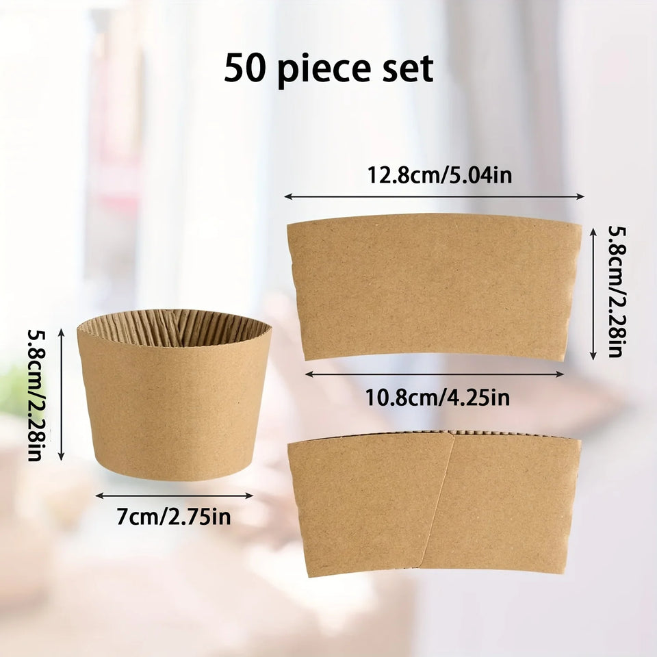 50/100pcs Kraft Paper Coffee Cup Sleeves Disposable Cup Cover Drinks Protective Cover Non-Slip  Heat Insulation Cardboard Holder