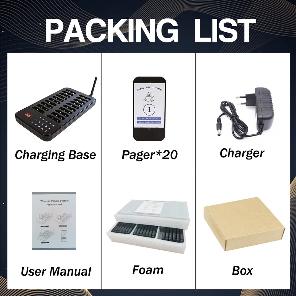 Wireless Restaurant Pager Guest Calling Paging System Waterproof Food Pager for Coffee Shop Dessert Shop Food Truck Bank