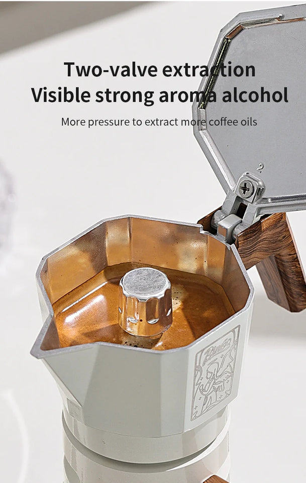 Bincoo Dual Valve Moka Pot Espresso Machine Thermostatic Extraction Coffee Moka Pot Hand Brewed Coffee Pot Barista Accessories