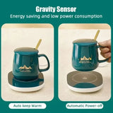 A1 55℃ Smart Heated Coffee Mug Set with Warmer Pad, Auto Keep Warm, Cute Design, Perfect Gift for Office Workers, All-Season Use