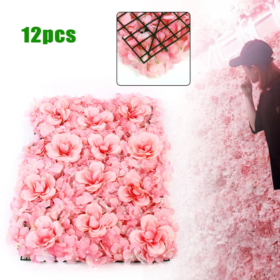 12PCS 60*40cm Blush Roses and Hydrangea Flowers Mat Wall Backdrop Panels Wedding Decorations