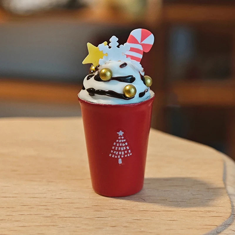 1/12 Dollhouse Christmas Latte Coffee Drink Cup Model Christmas Dollhouse Miniature Coffee Shop Decor Ornament Micro Photo Props