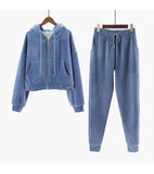 Thickened Gold Velvet Long Sleeved Hooded Sweatshirt with Lace Up Leg Ties Two Elegant Women's Pants Set Tracksuits